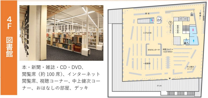 丹鶴ホール　４階図書館のフロアマップ画像