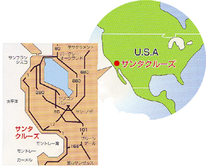 アメリカ全土からサンタクルーズ市の位置を記した図