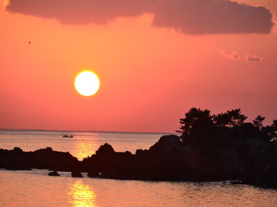 朝日を浴びての写真