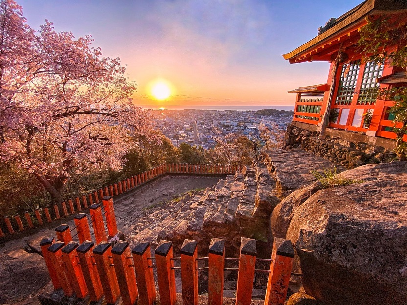 朝日浴びる神倉山の画像